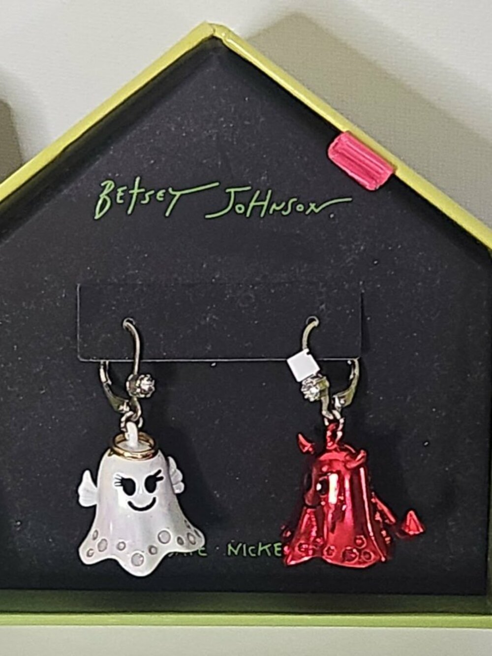 Betsey Johnson Halloween Angel & Devil Mismatch Drop Earrings NIP Haunted House - Picture 3 of 3
